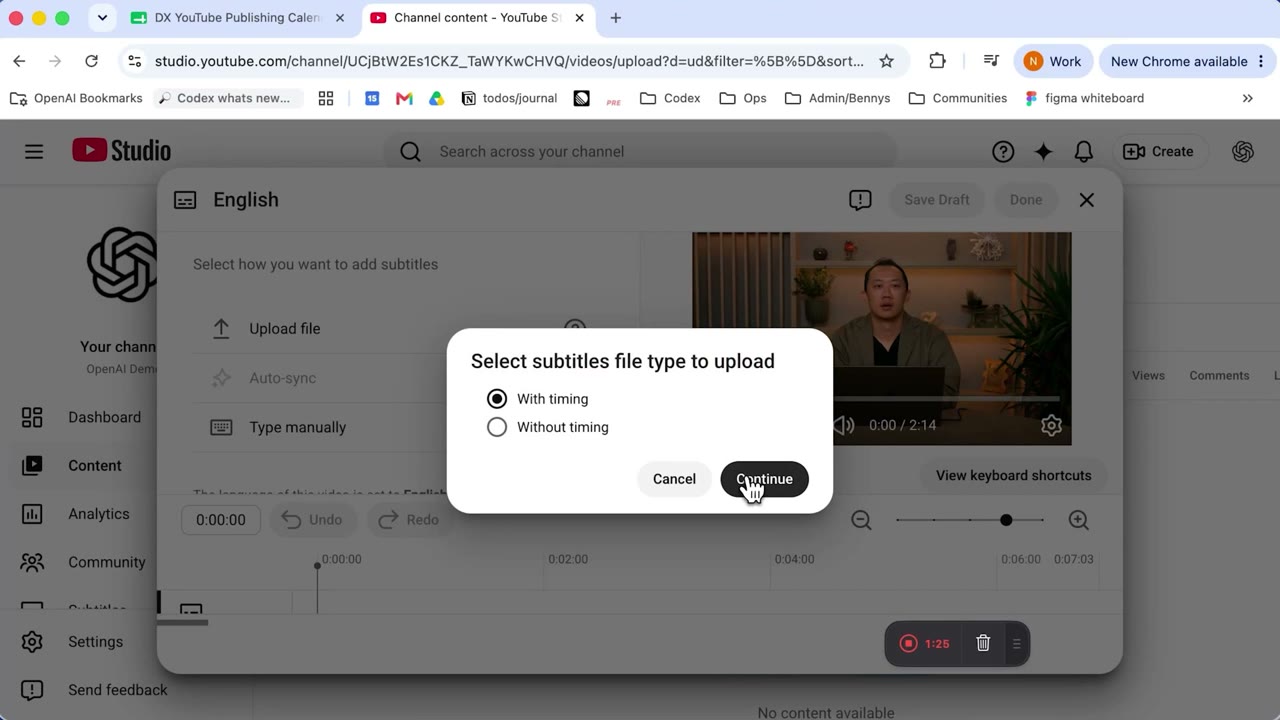 Recording counter running in the corner while a YouTube upload is done by hand